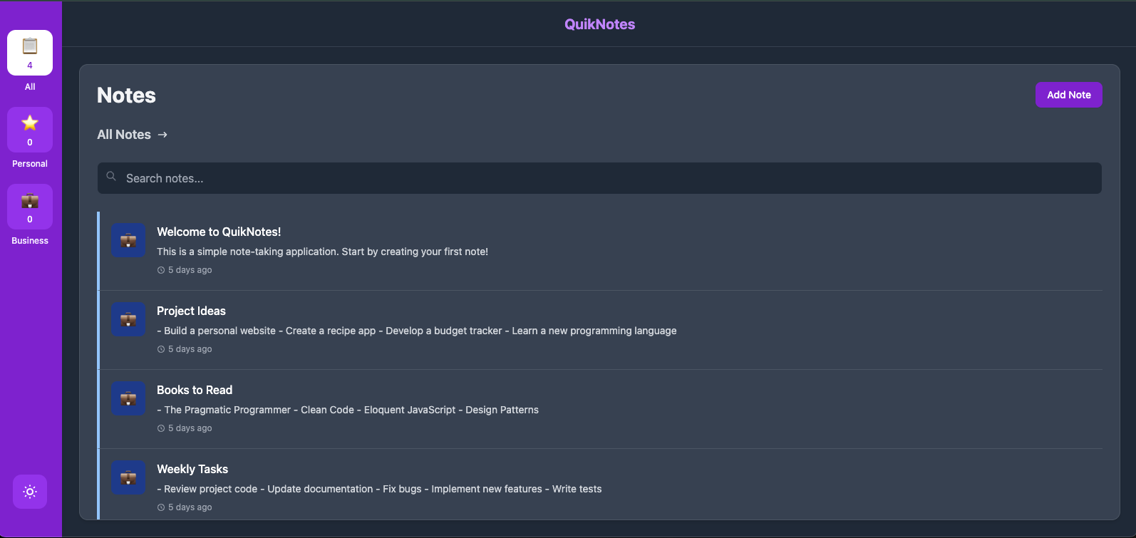 QuikNotes note-taking app